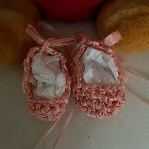 Crochet Ribbon Peach Ballet Baby Shoes
